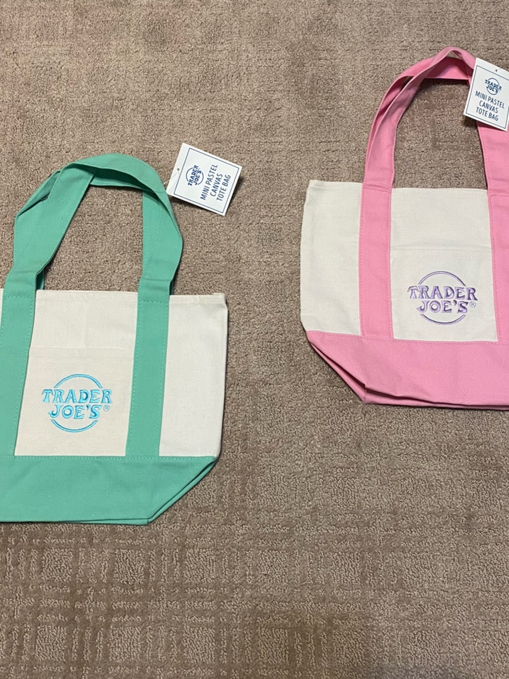 New {Trader Joe’s} Mini Pastel Canvas Tote Bags - Set of 2 - Picture 2 of 11